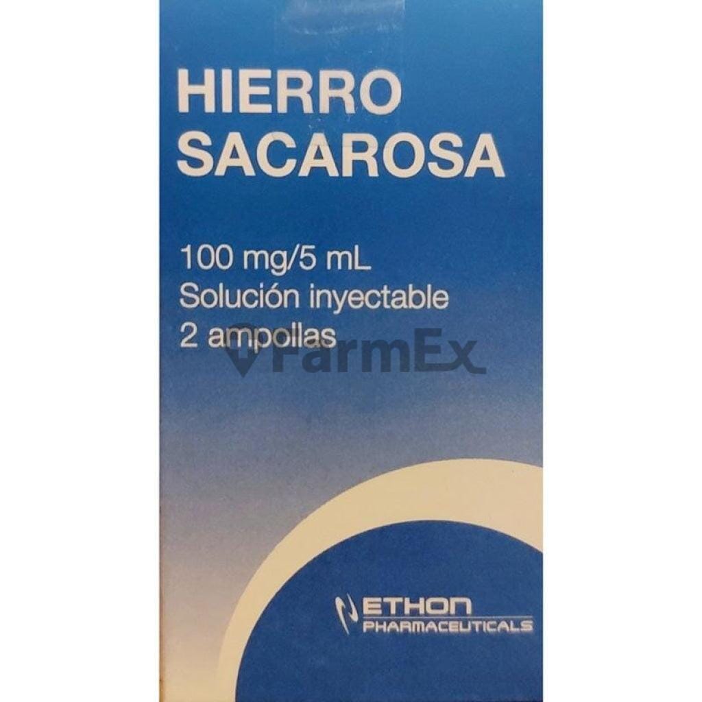 Hierro Sacarosa Sol. Iny. 100 mg / 5 ml x 2 ampollas "Ley Cenabast" Farmex-VidaTres-Persistente